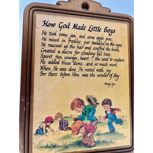 Vintage Wendy Lynn 1960s How God Made Little Boys Wood Sign 9”x7” - Picture 4 of 4
